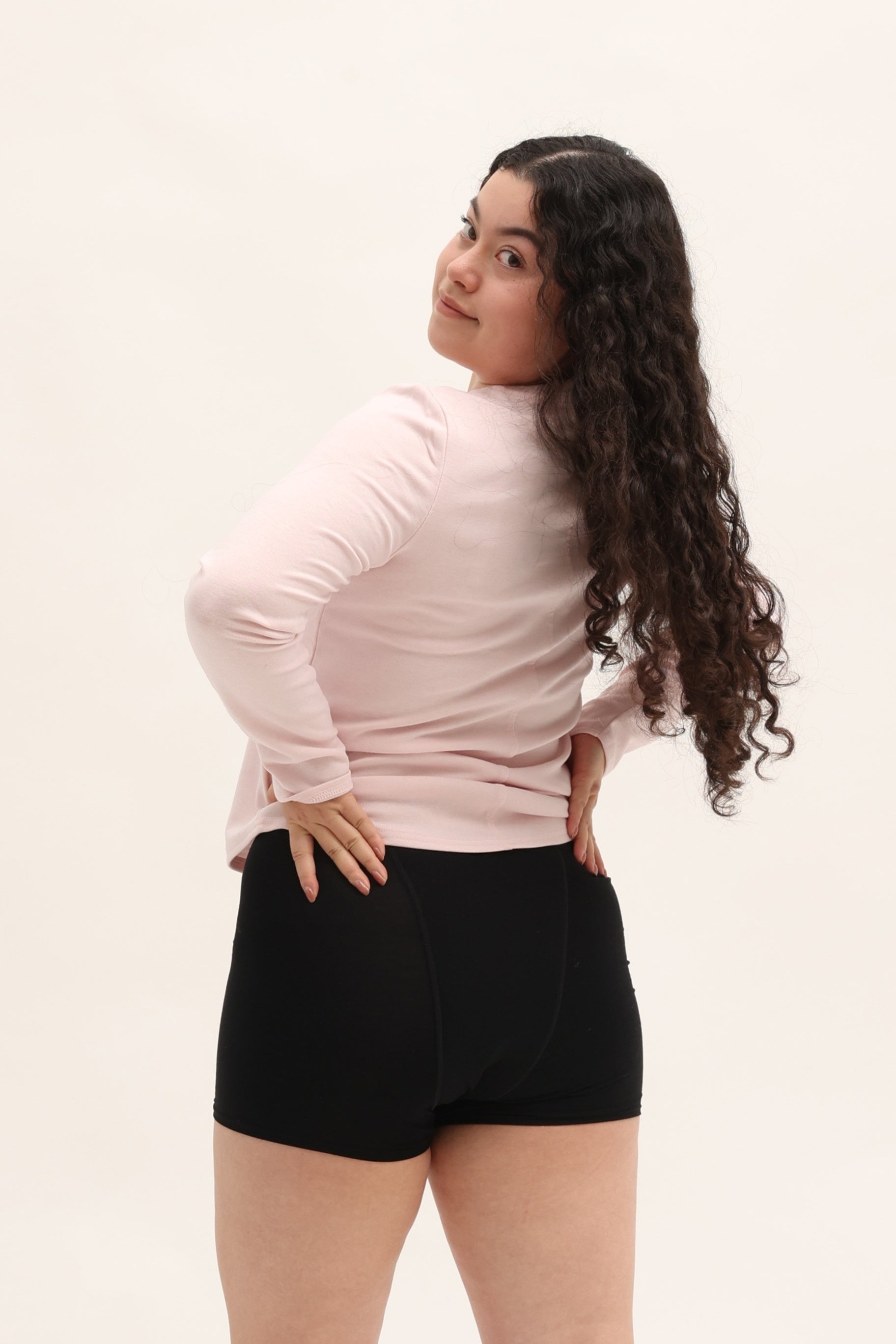 Back view of Cherry Period Shorts heavy flow showing full coverage and leak protection design