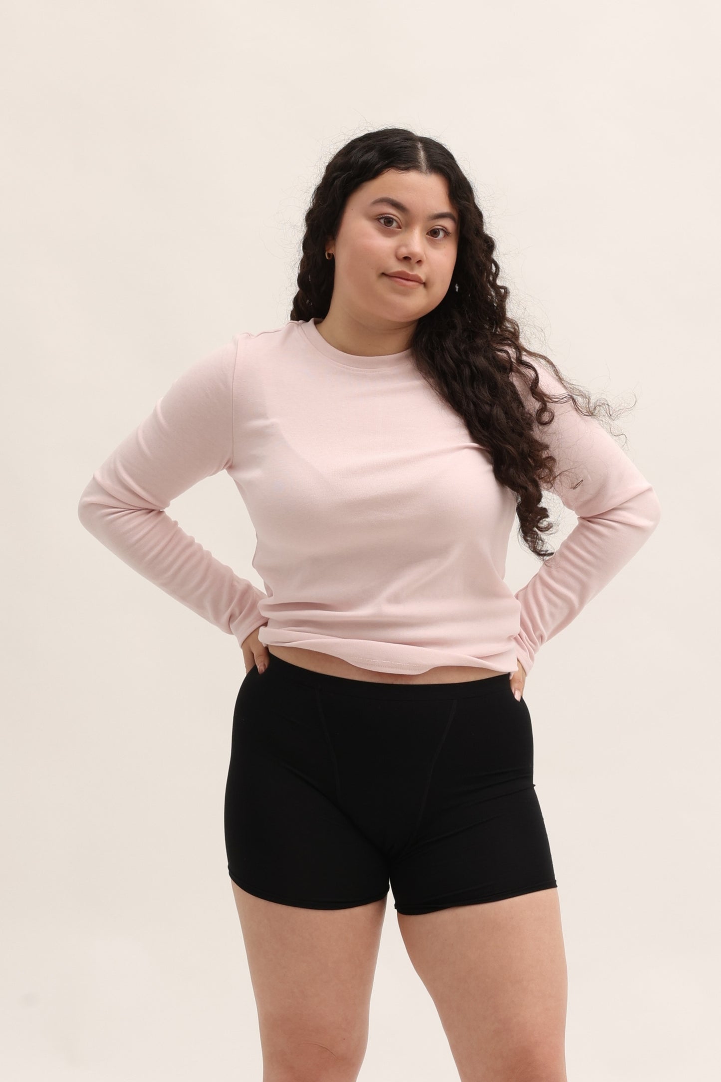 Front close view of Cherry Period Shorts for heavy flow showing high coverage and comfortable fit