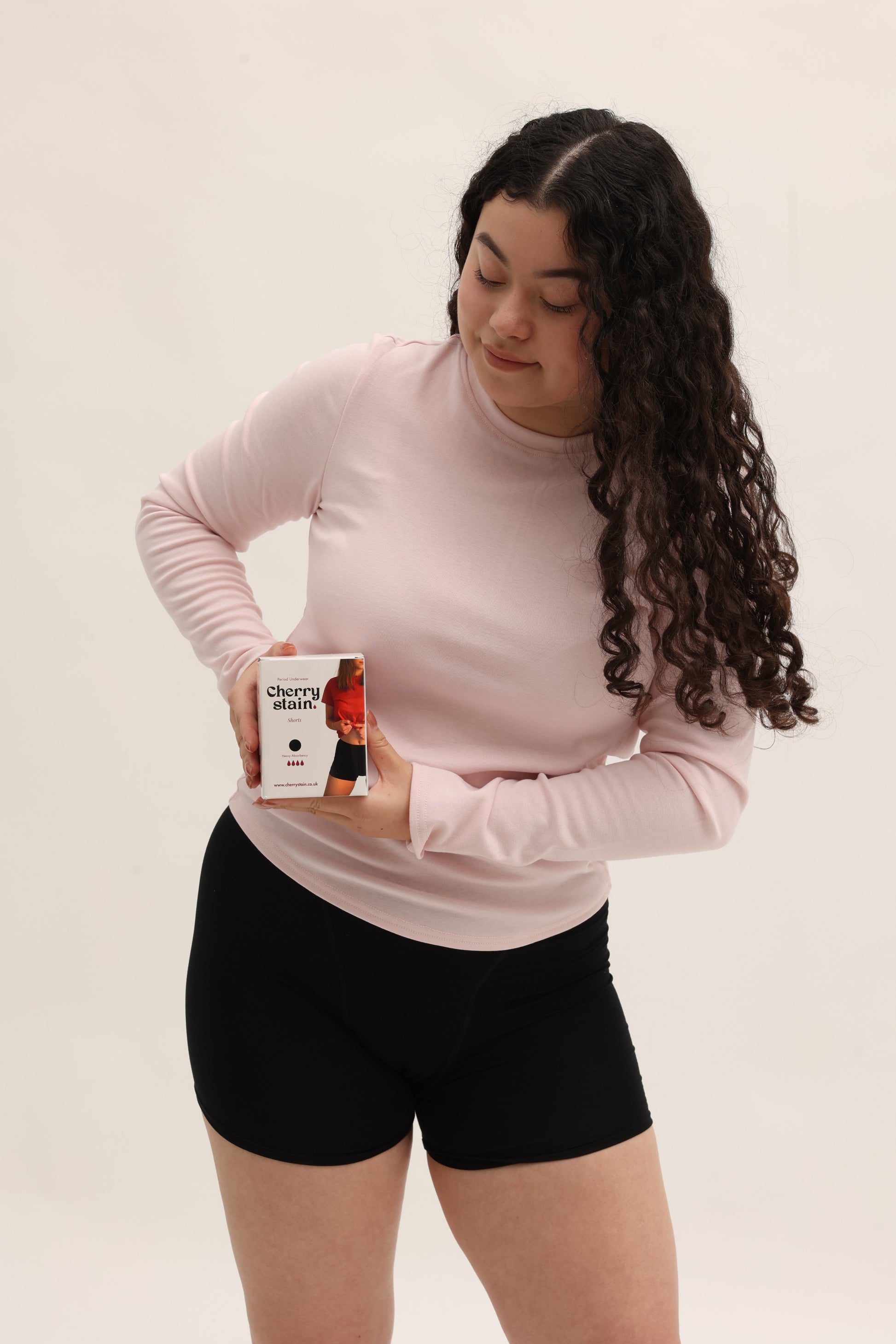 Cherry Period Shorts heavy flow shown with packaging highlighting reusable period underwear