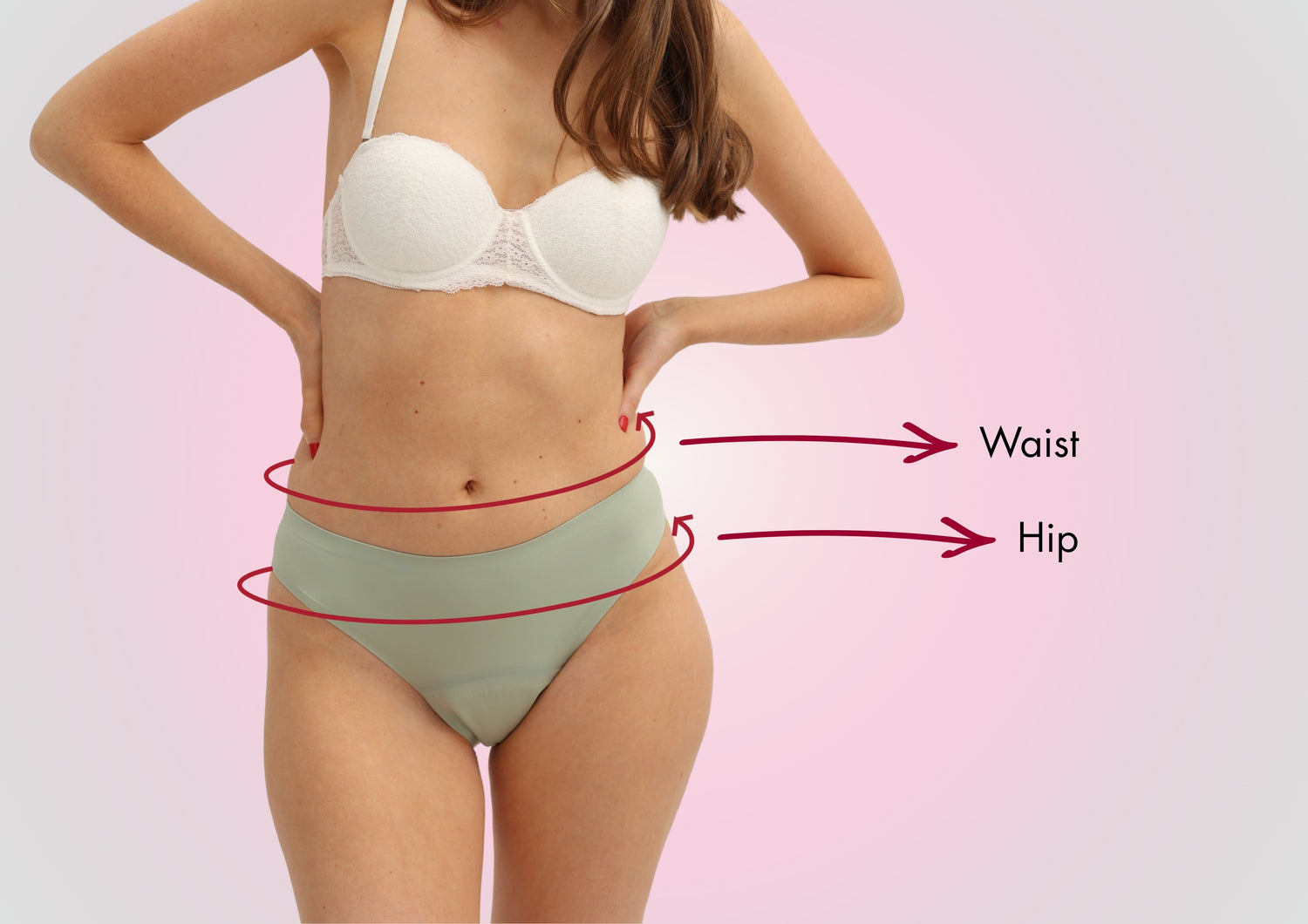 Image showing waist and hip measurement guide for choosing the right period underwear size